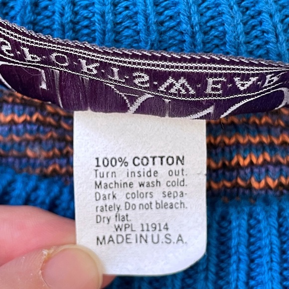 EUC vintage GITANO Sportswear 1990s cotton crewneck dad sweater, blue w/ pattern - Picture 14 of 14